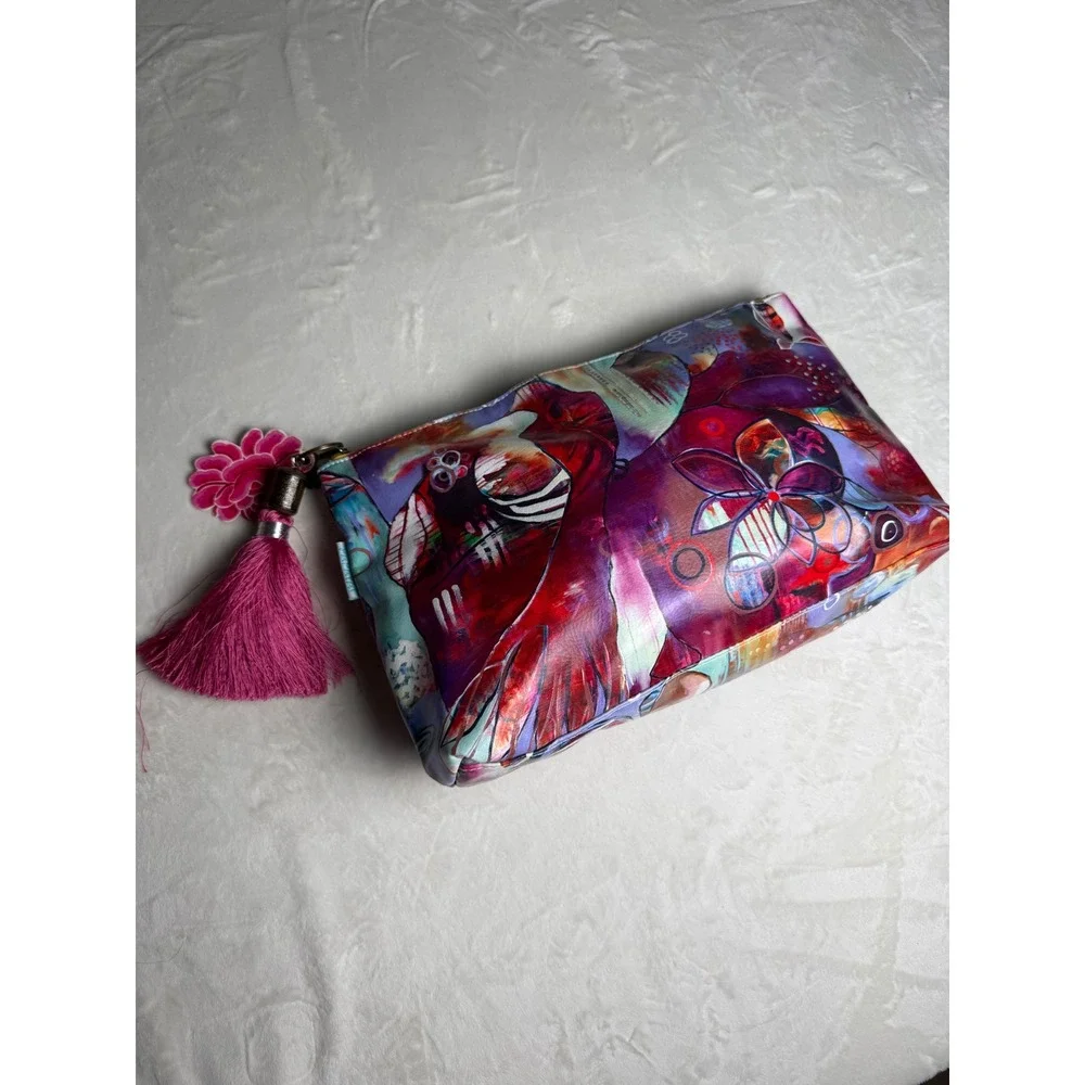 Papaya Art Large Accessory Pouch Multi Color Abstract Floral Tassel Makeup Bag